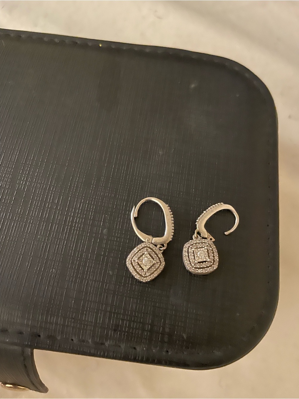 Silver Diamond Halo Drop Earrings - Women Jewelry